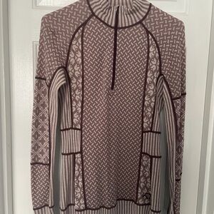 Kari Traa Mauve and Beige Patterned Zip-Neck Sweater